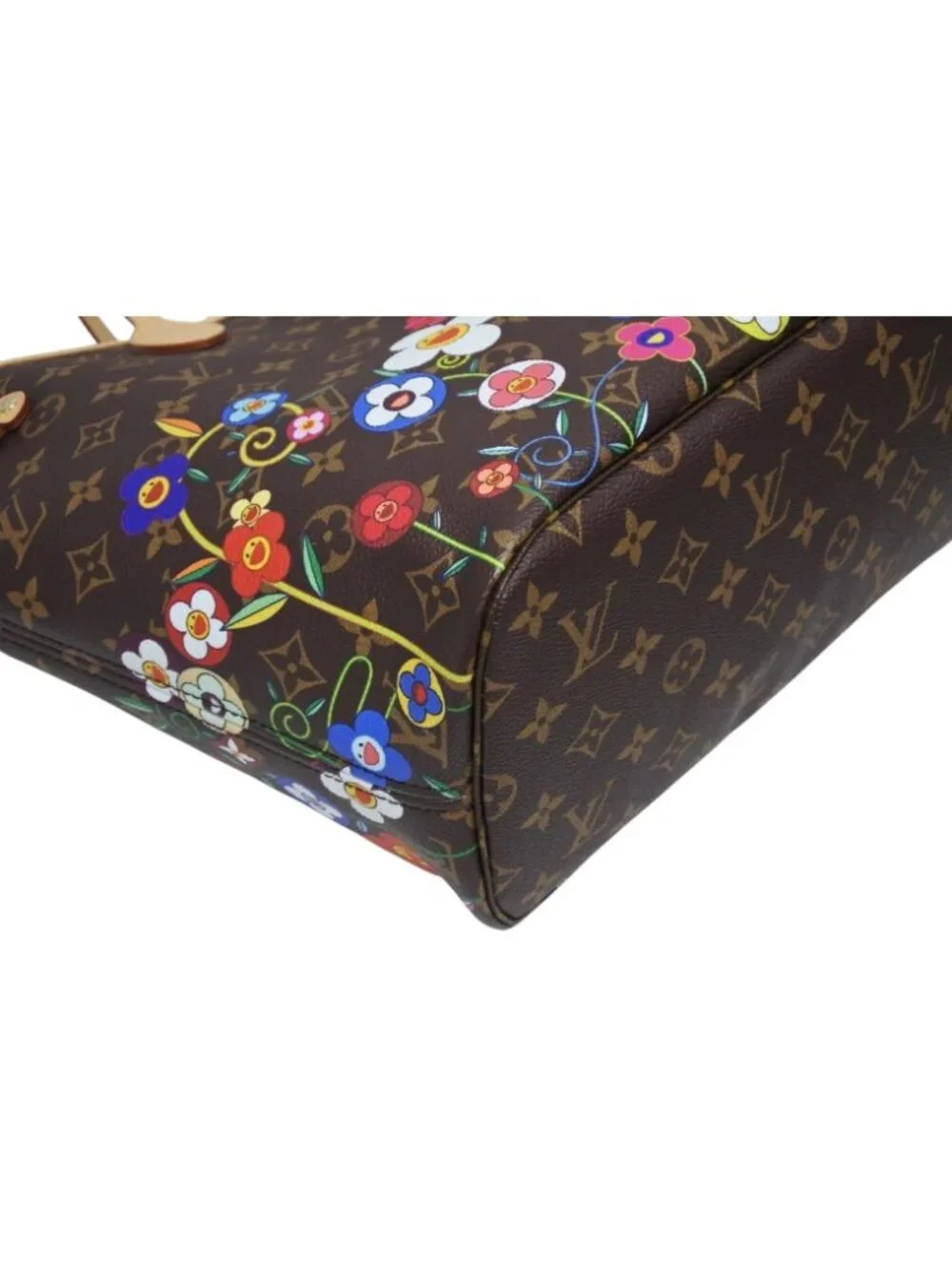 Louis Vuitton Monogram LV TM Neverfull MM Tote Bag Takashi Murakami Brown Gold